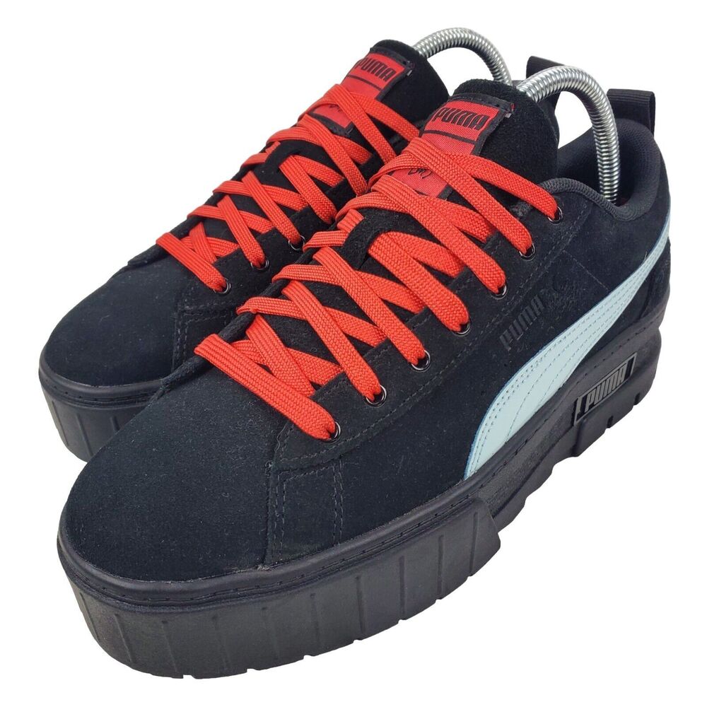 Dua Lipa x Puma Black Suede Platform Sneakers with Red Laces